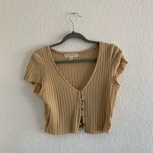 Project Social T Rib Knit Cropped Button Tee